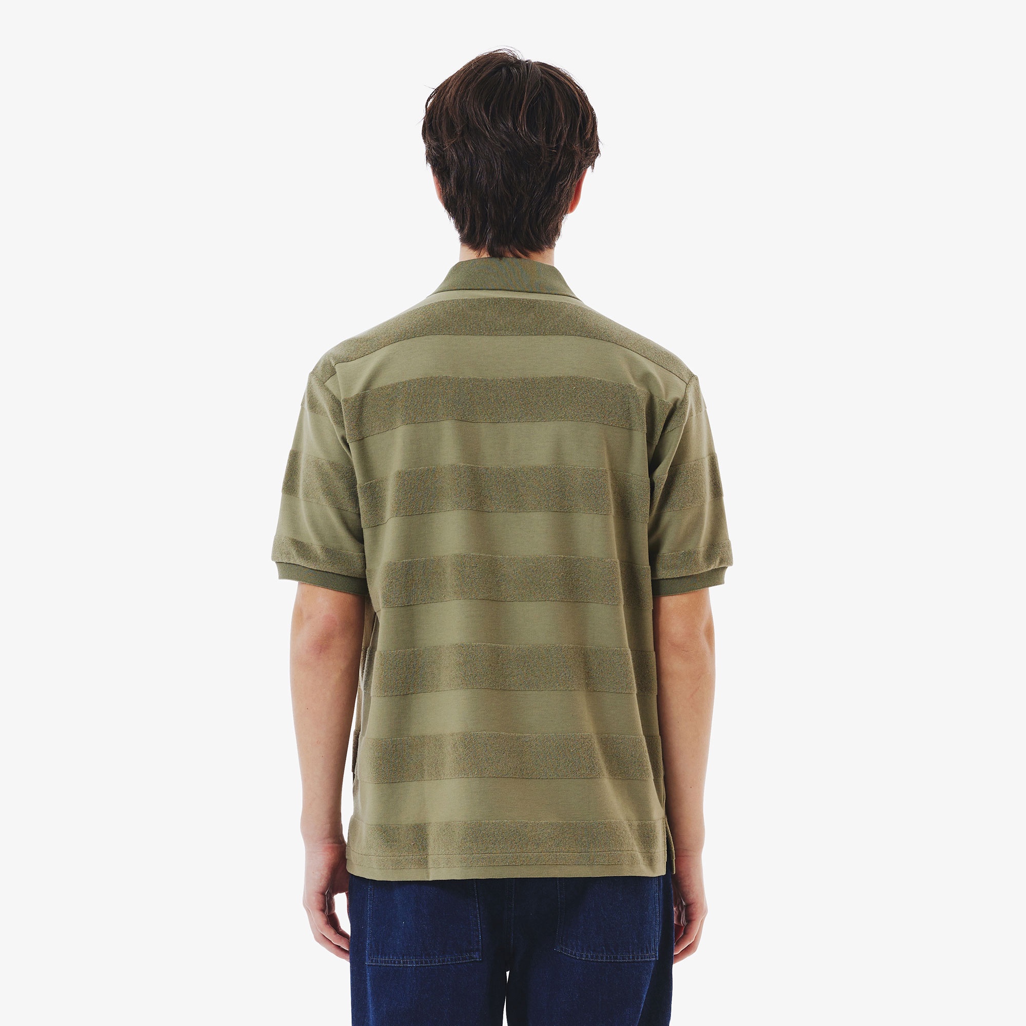 パイル地切り替え同色ボーダーポロシャツ