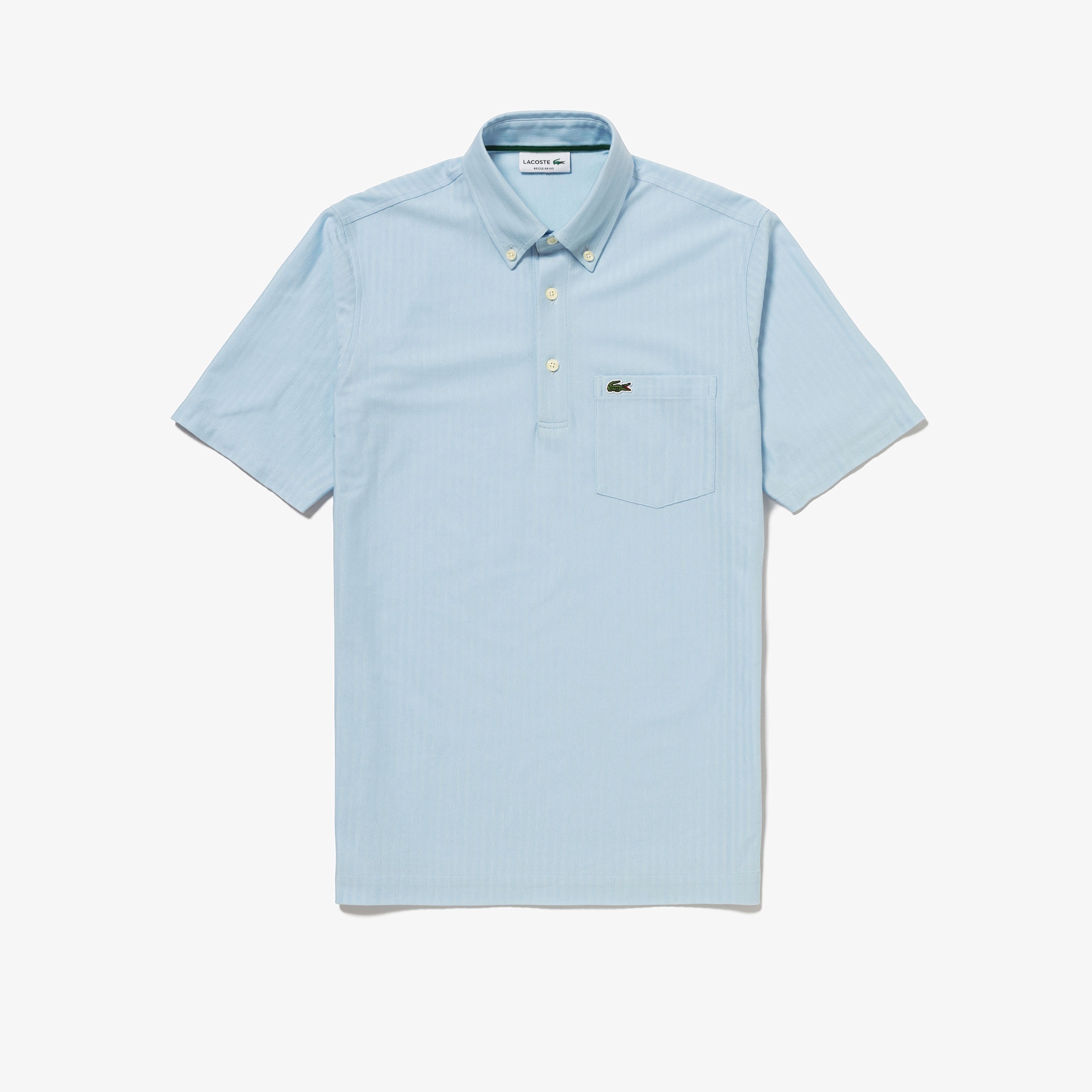 鹿の子地切り替え同色ストライプボタンダウンポロシャツ