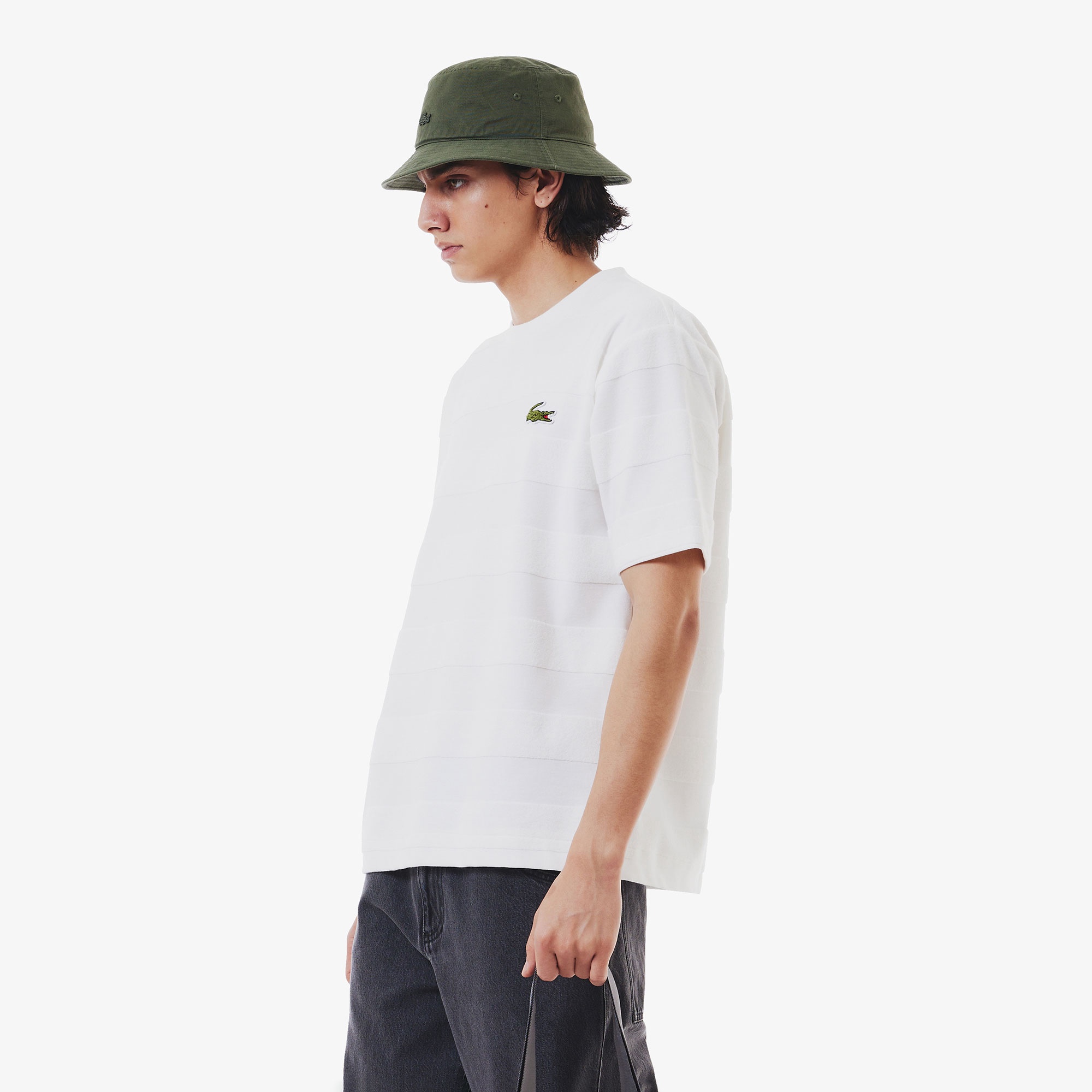 パイル地切り替え同色ボーダーTシャツ