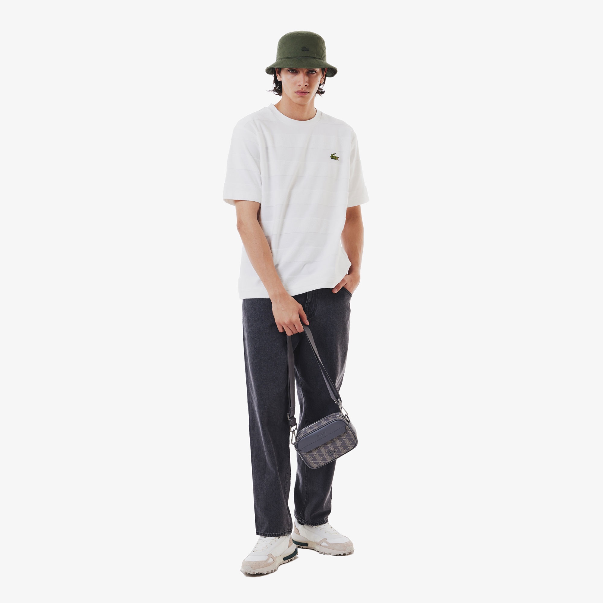 パイル地切り替え同色ボーダーTシャツ