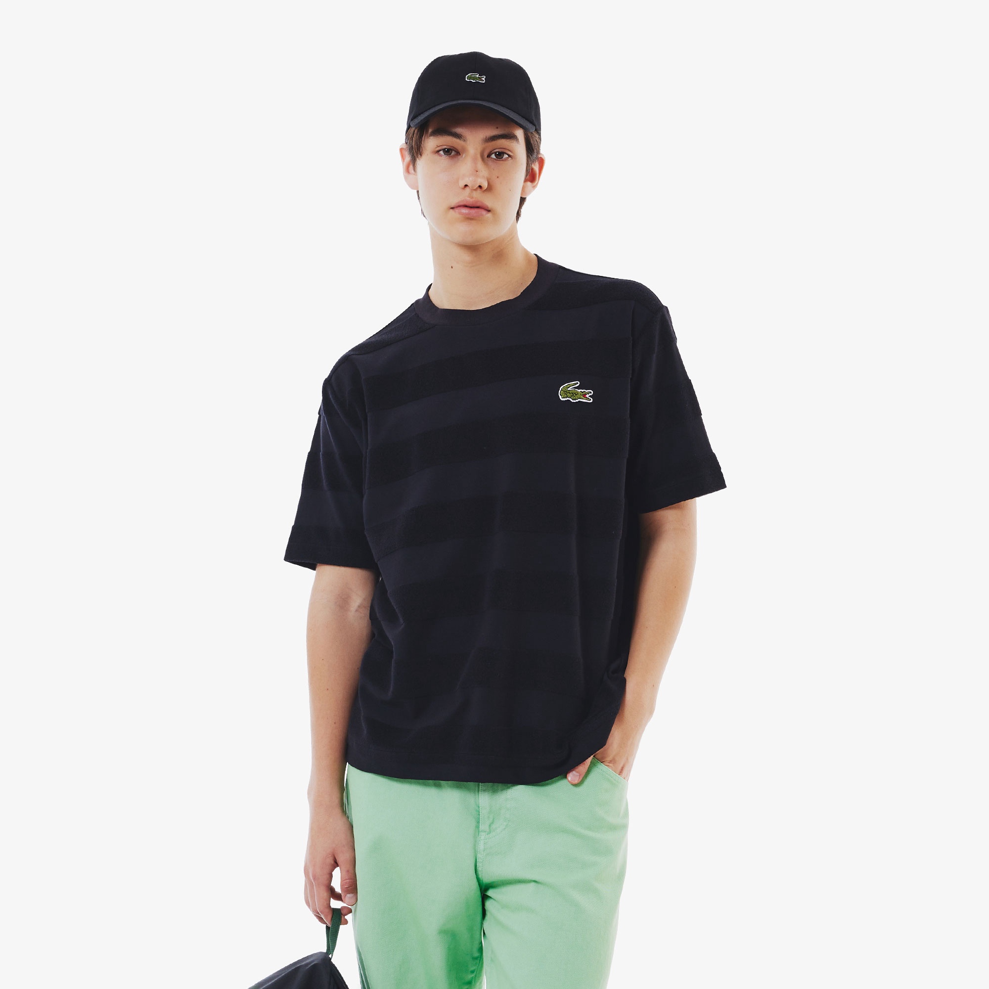 パイル地切り替え同色ボーダーTシャツ