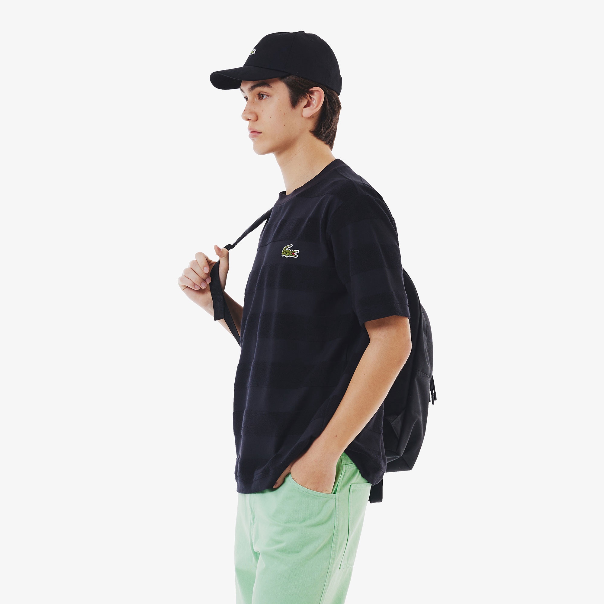 パイル地切り替え同色ボーダーTシャツ