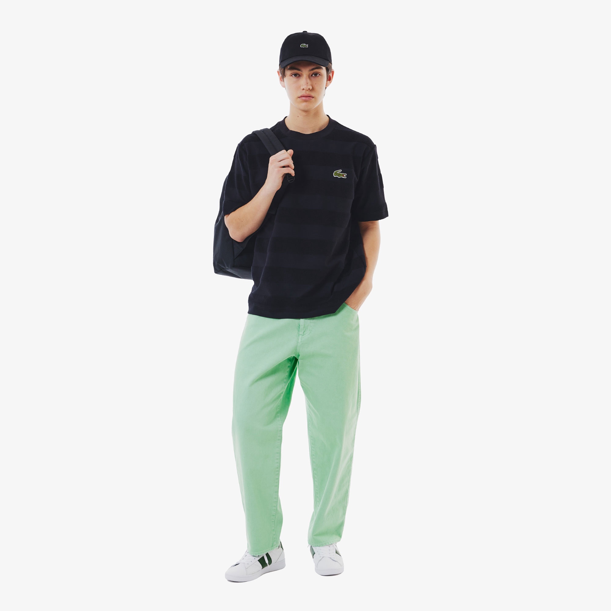 パイル地切り替え同色ボーダーTシャツ