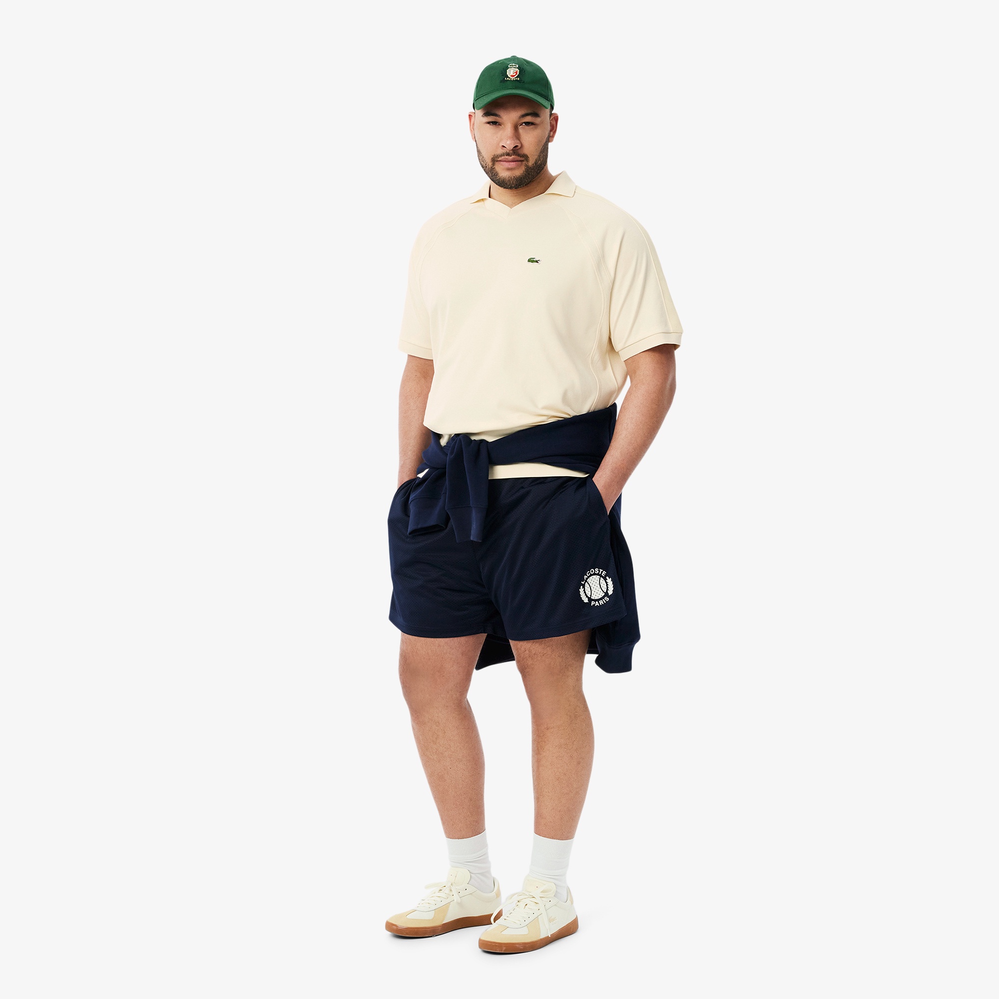 メッシュショルダーオープンネックシャツ