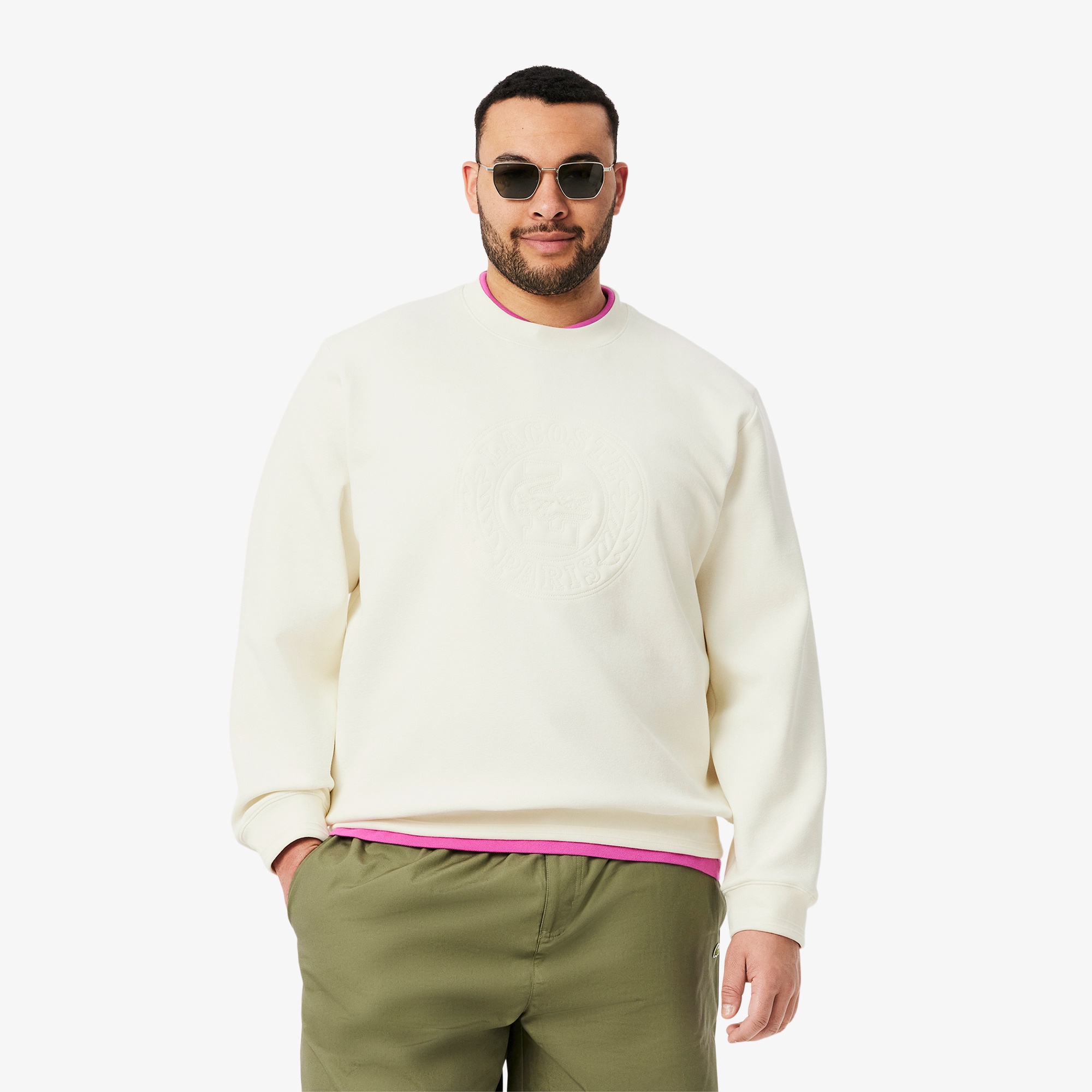 トーン・オン・トーンローレルステッチダブルフェイスクルーネック