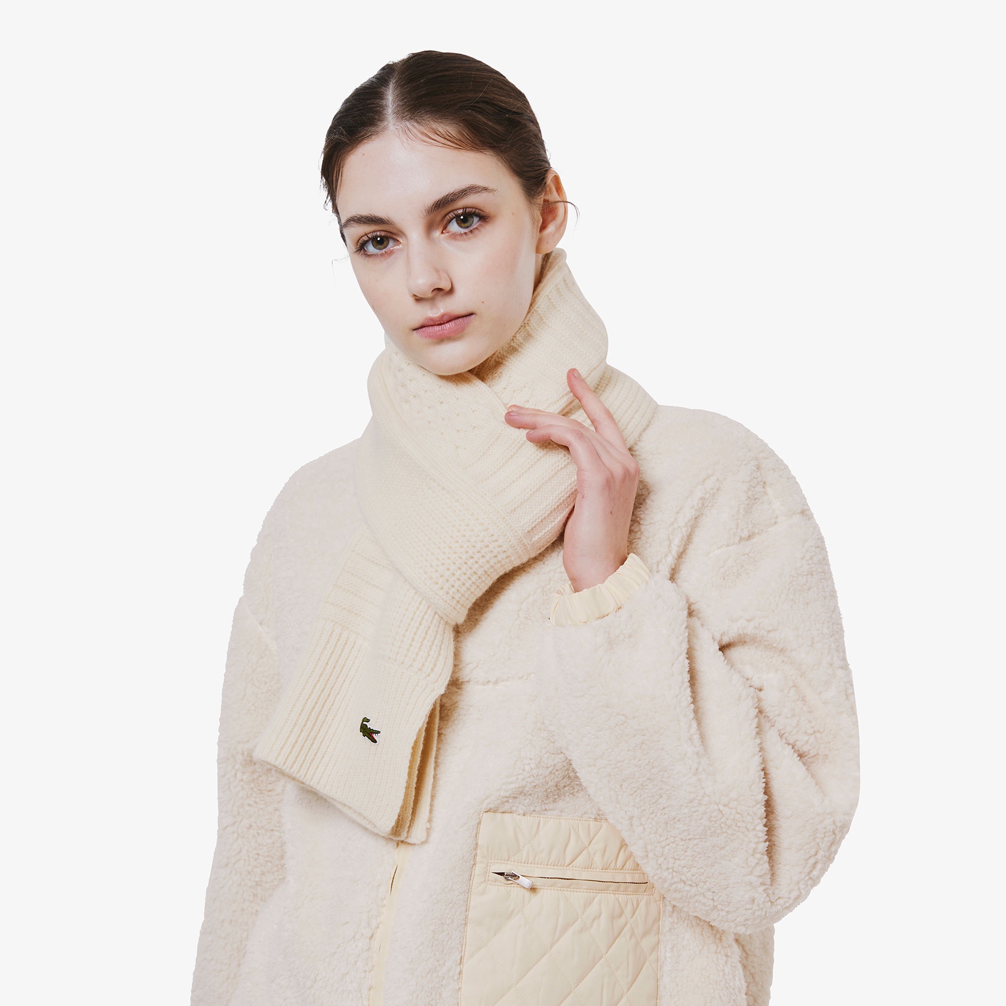 アラン柄ブレンドウールニットマフラー