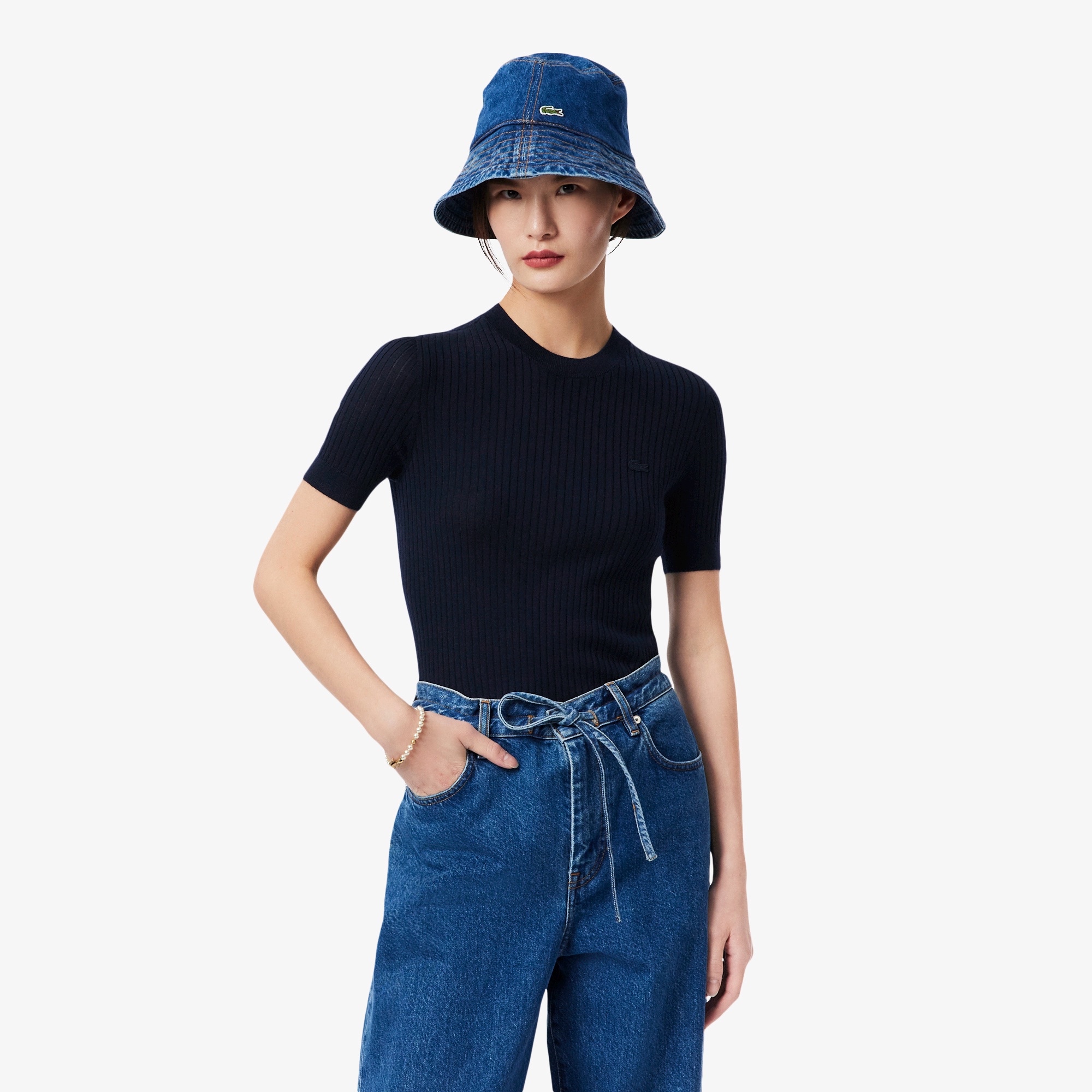 3Dニッティングショートスリーブメリノウールセーター