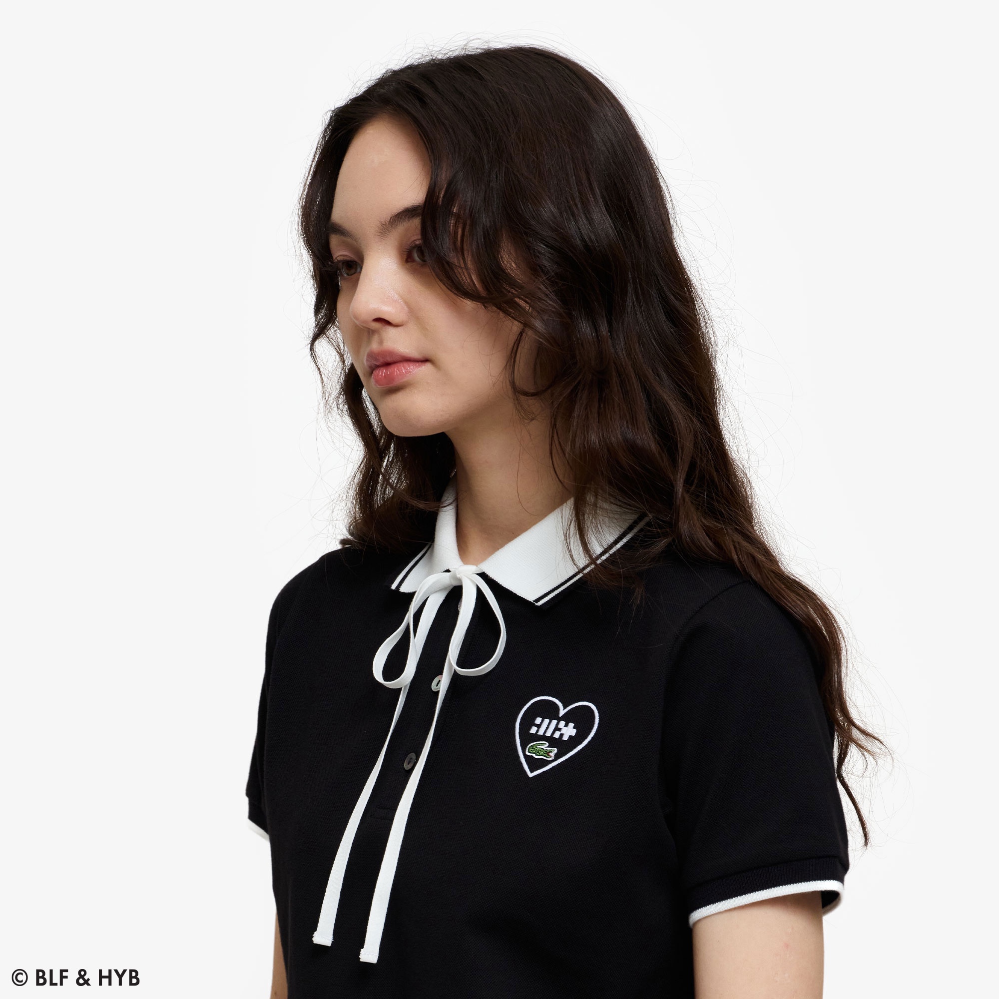 ロゴ刺繍クロップドリボン ポロシャツ