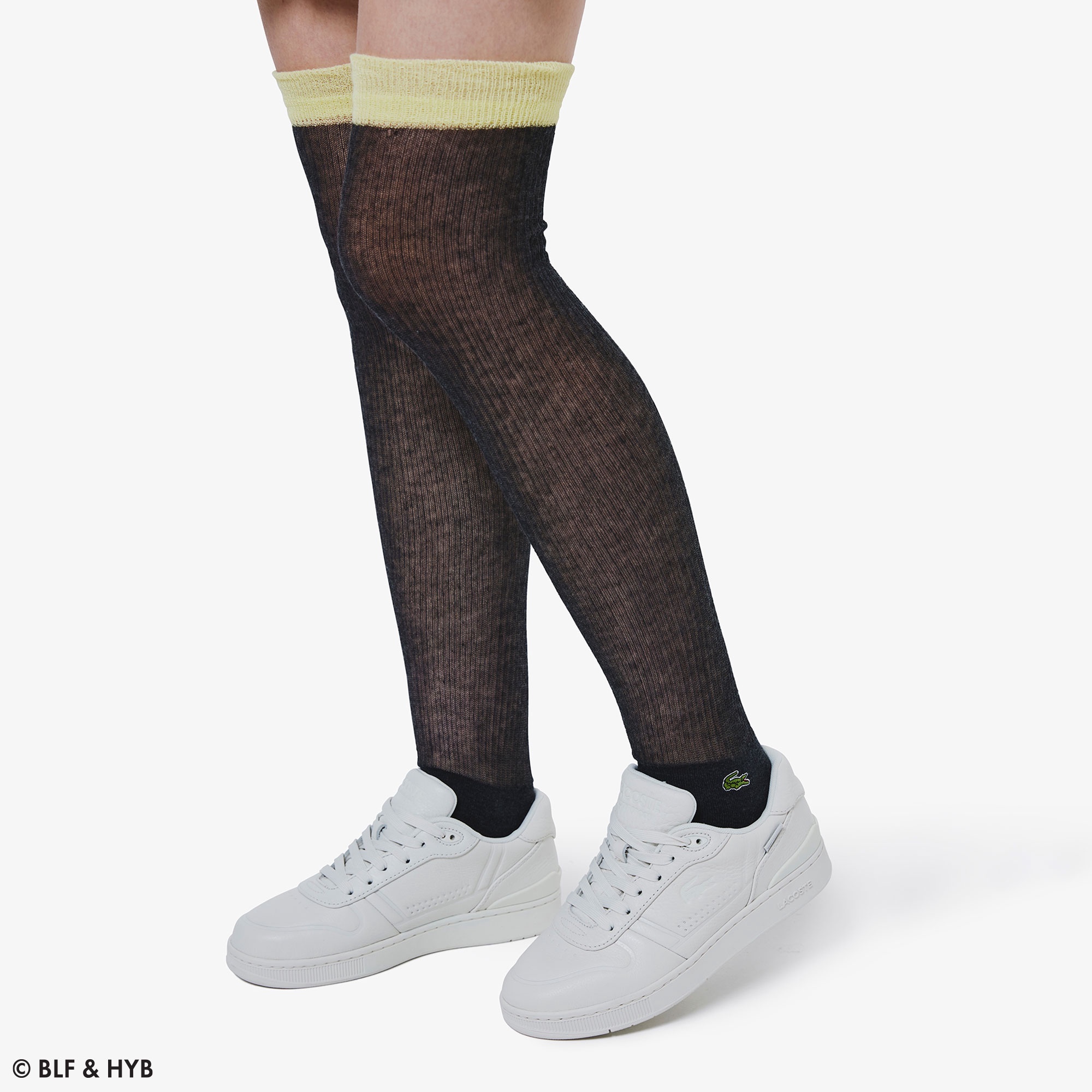 カラーブロック シアー ニーハイソックス