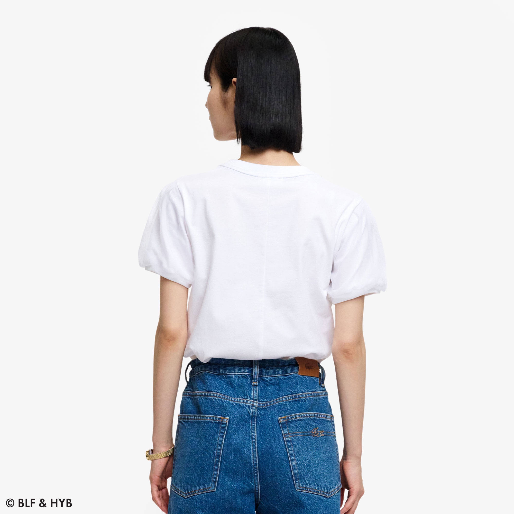 チュールスリーブロゴ刺繍 Tシャツ