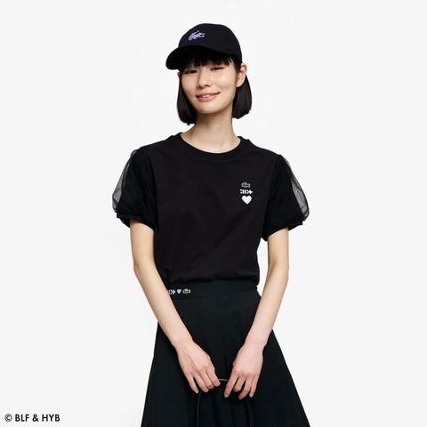 チュールスリーブロゴ刺繍 Tシャツ