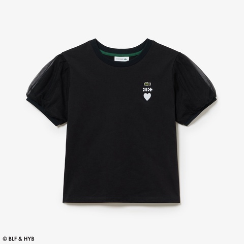 チュールスリーブロゴ刺繍 Tシャツ