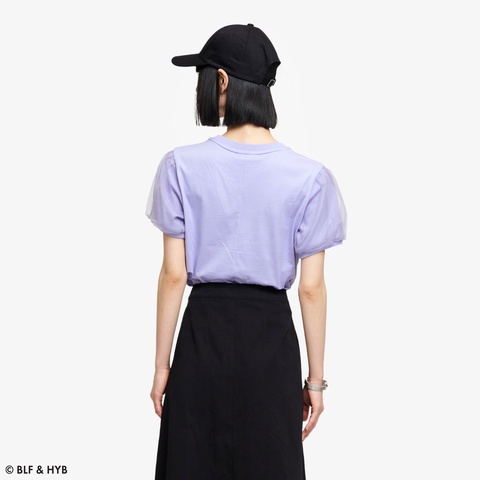 チュールスリーブロゴ刺繍 Tシャツ