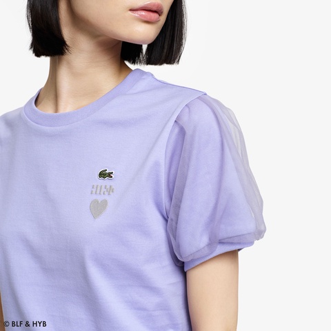 チュールスリーブロゴ刺繍 Tシャツ