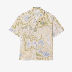 LACOSTE新品 ベージュ 五分袖ポロシャツ サイズ40 オーガニックコットン ストレッチ鹿の子 配色パイピング比翼