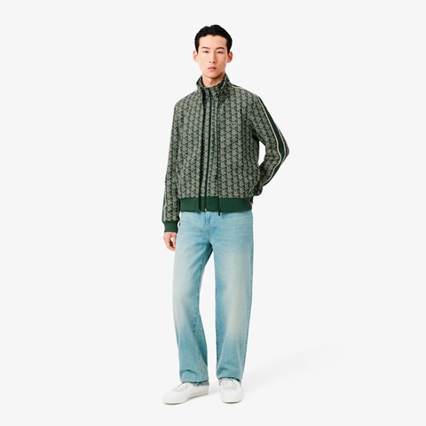 LACOSTEトラックジャケット 上 茶色 S モノグラムジャカードトラックジャケット 【セットアップ対応