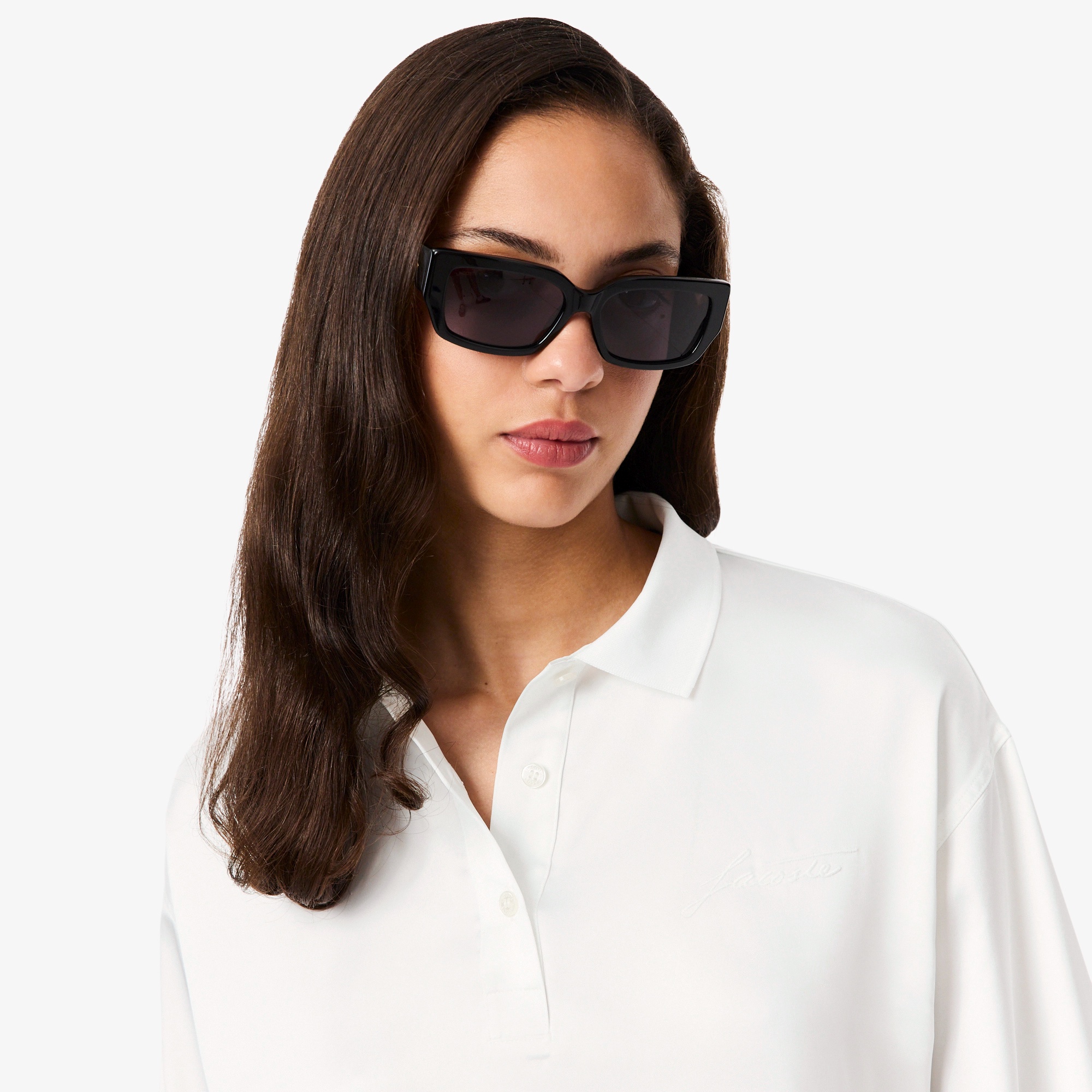 オーバーサイズサテンポロシャツ