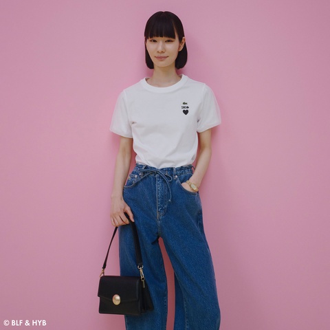 チュールスリーブロゴ刺繍 Tシャツ