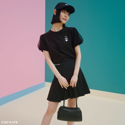 チュールスリーブロゴ刺繍 Tシャツ