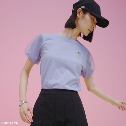 チュールスリーブロゴ刺繍 Tシャツ