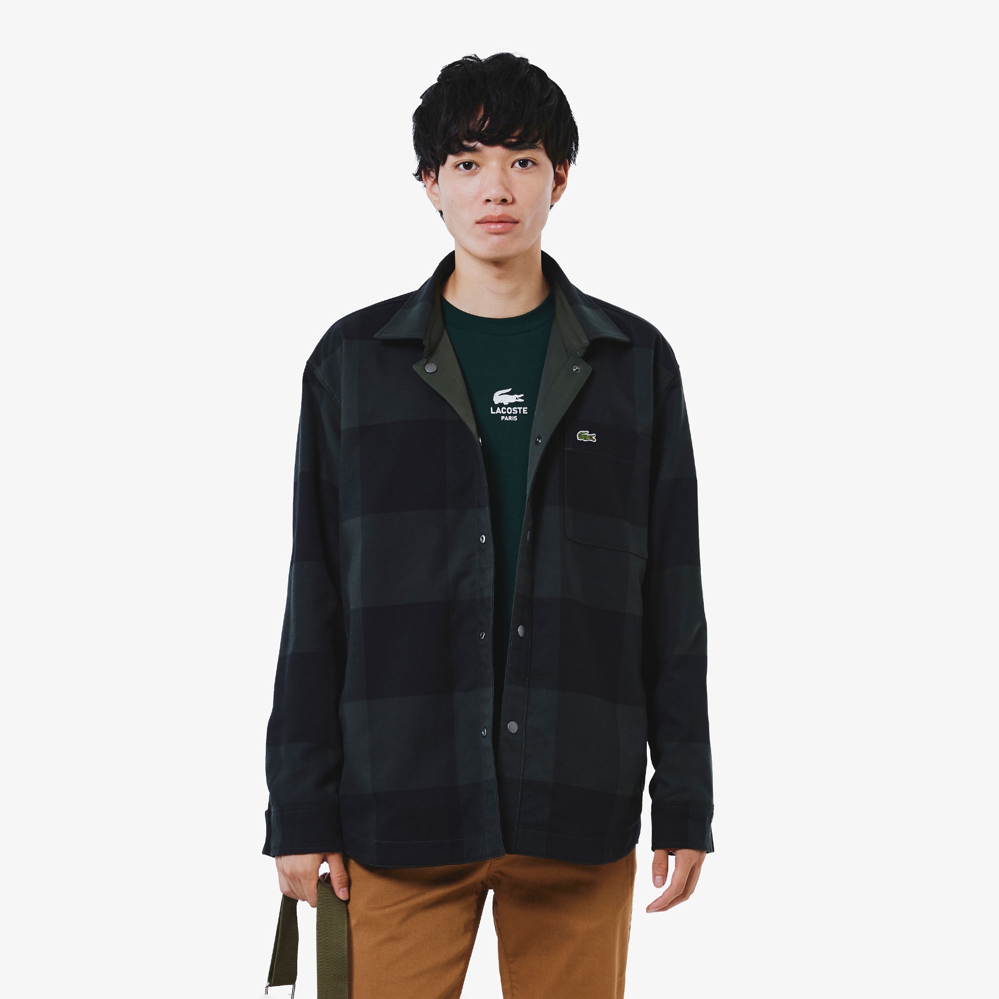 プレーン×バッファローチェックリバーシブルシャツアウター