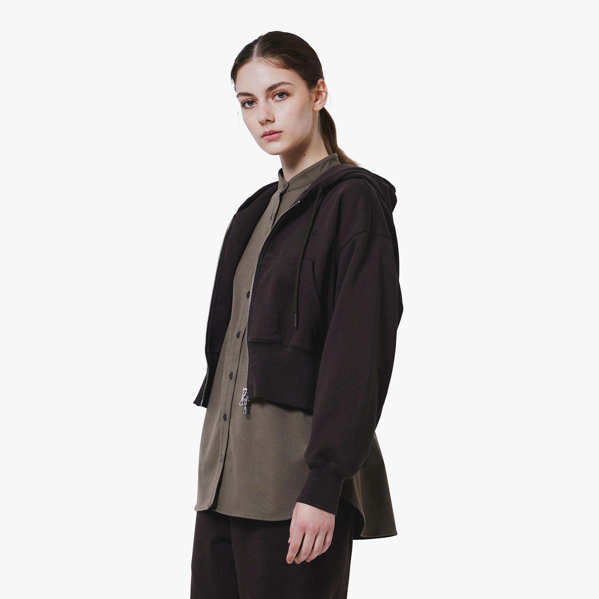 裏パイルクロップドジップフーディー