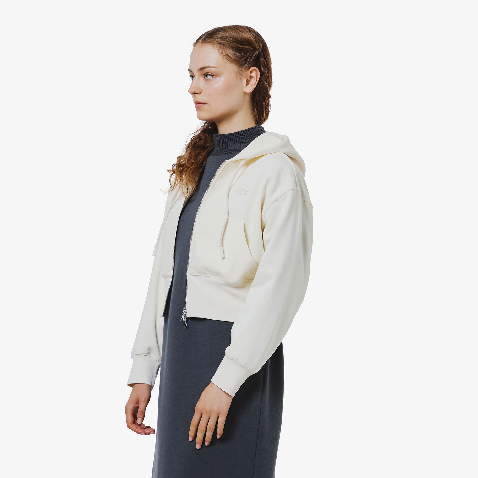 裏パイルクロップドジップフーディー