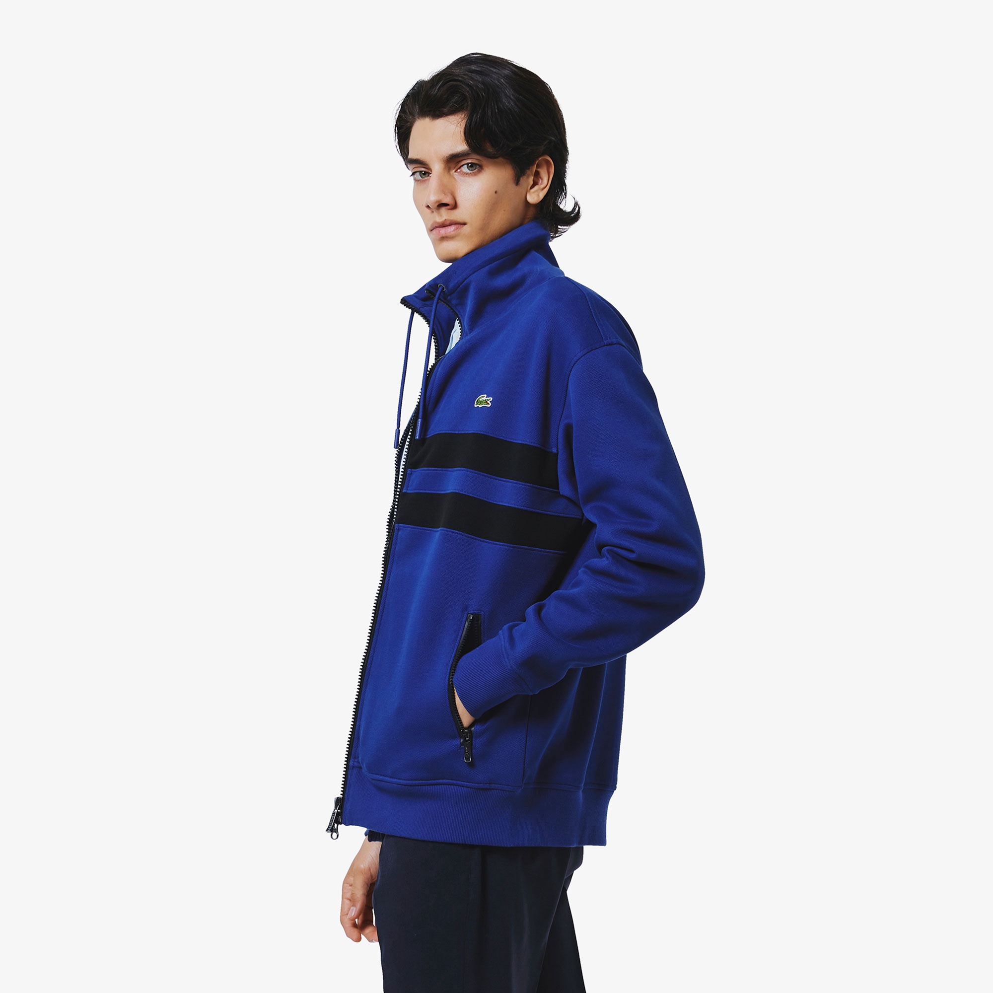 アシンメトリーボーダーハイネックジャケット