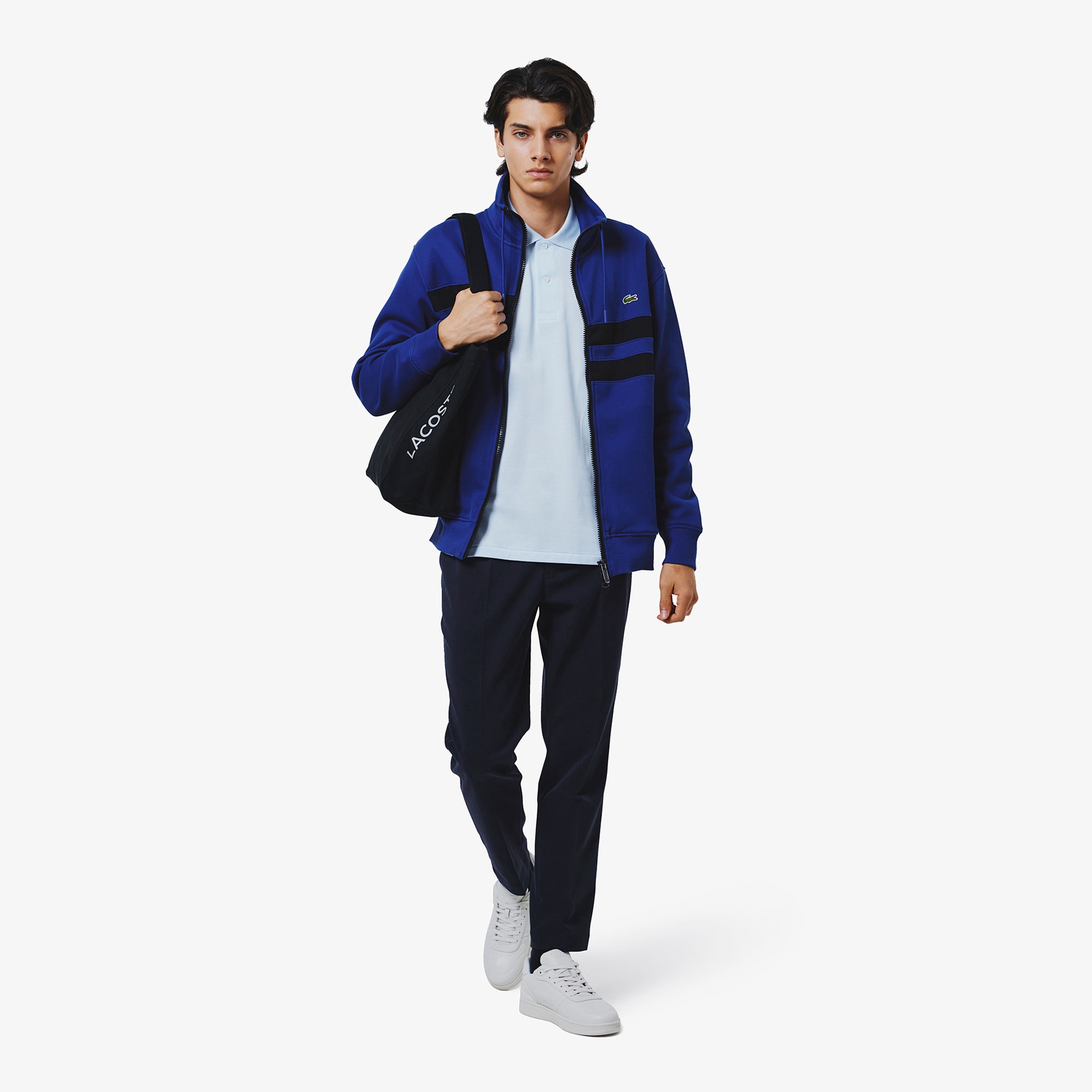 アシンメトリーボーダーハイネックジャケット