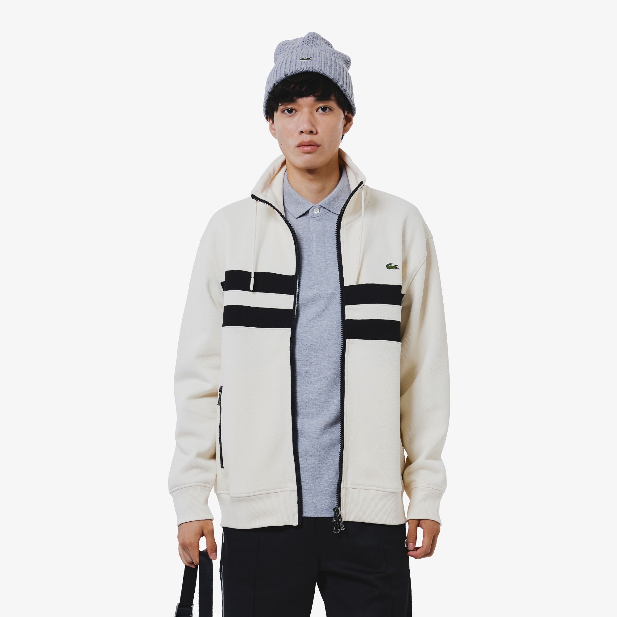 アシンメトリーボーダーハイネックジャケット