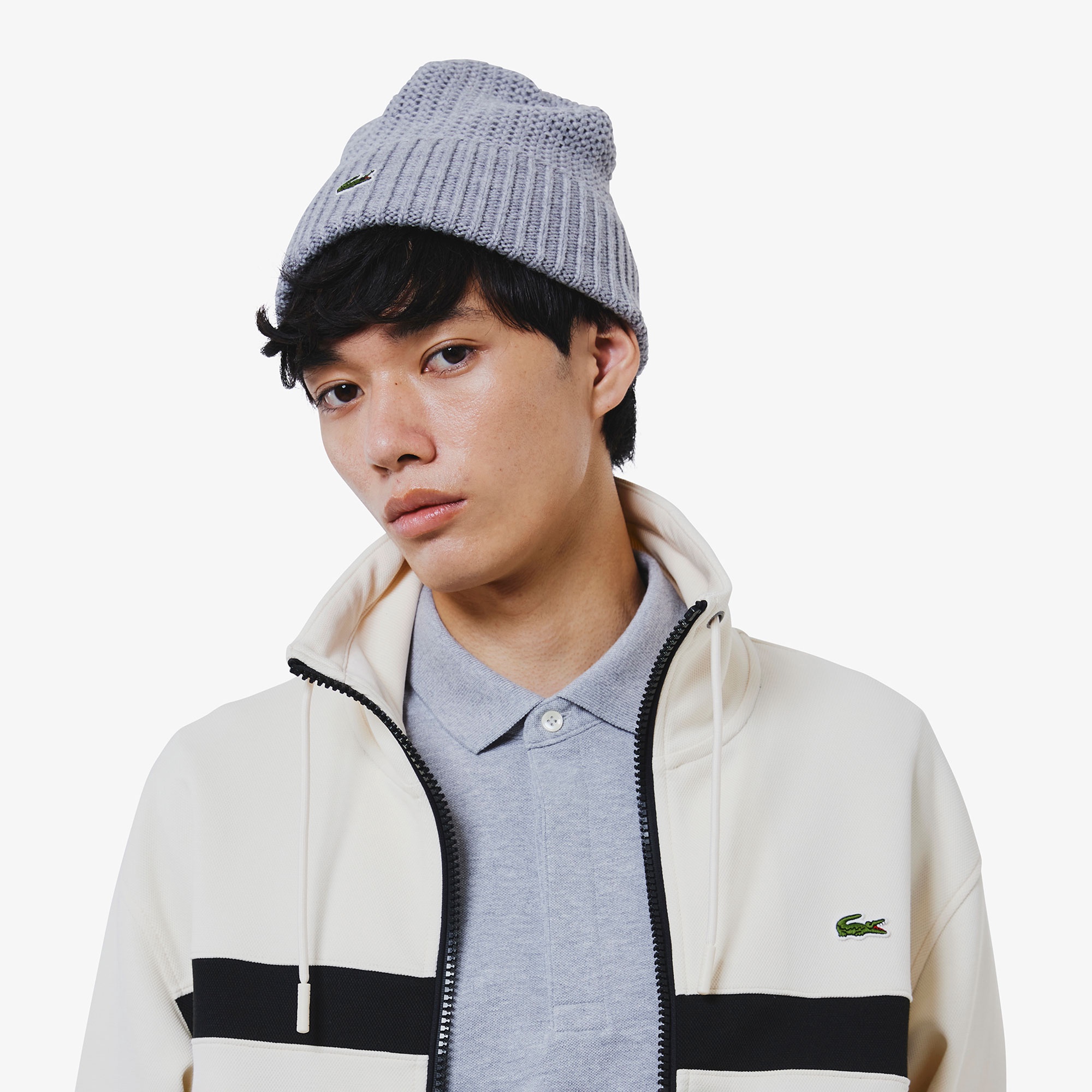 アシンメトリーボーダーハイネックジャケット