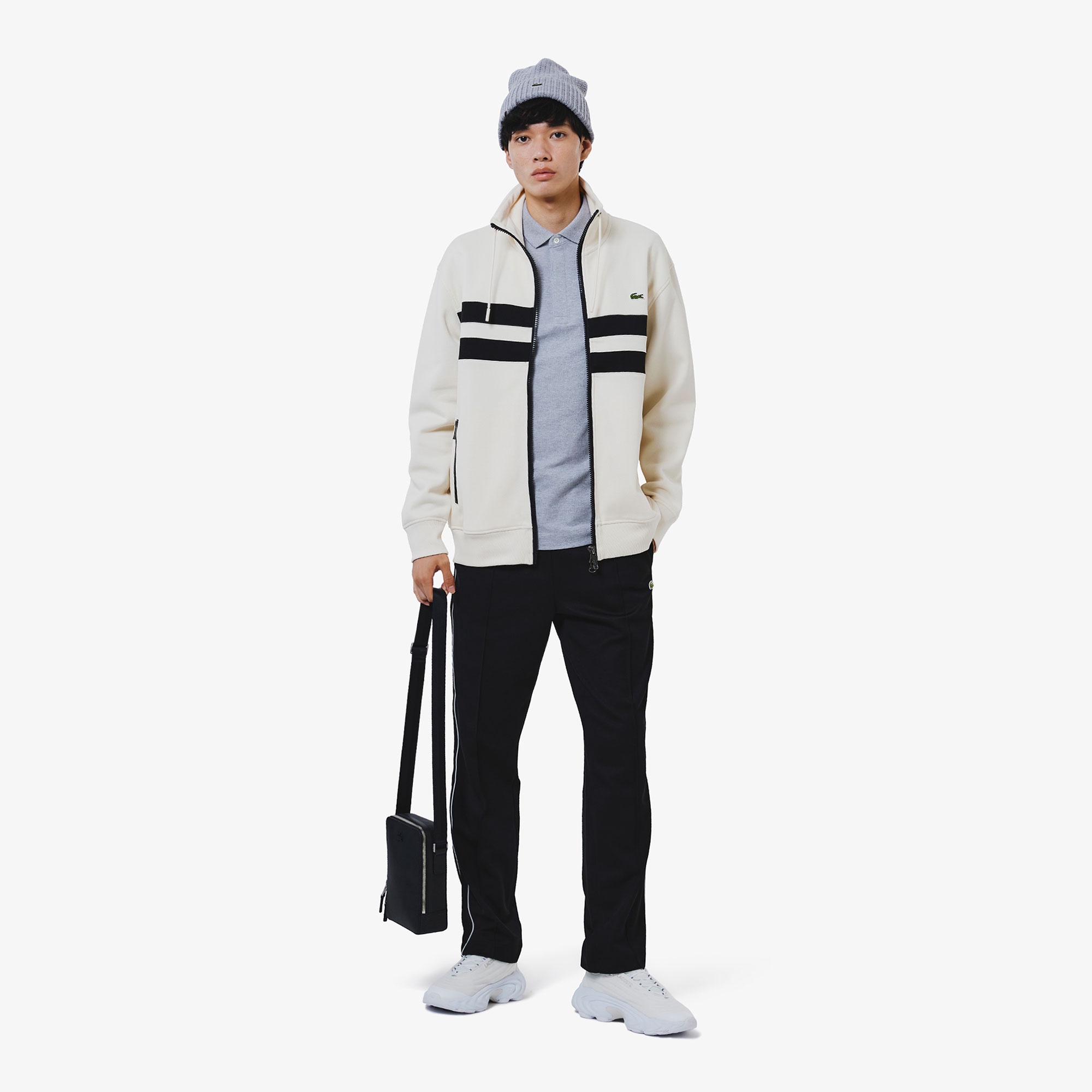 アシンメトリーボーダーハイネックジャケット