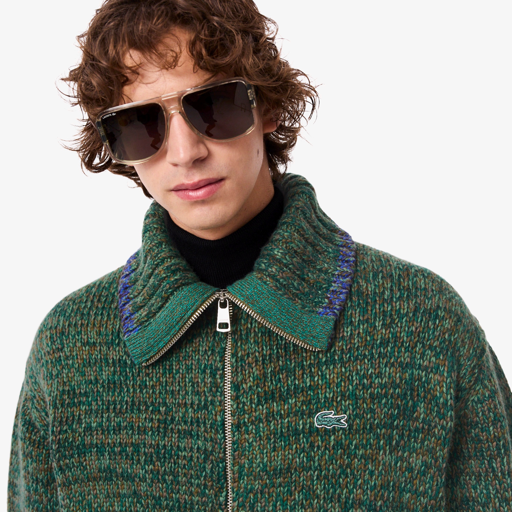 ミックスカラーローゲージニットジップセーター