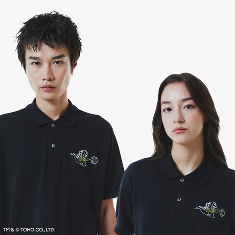 LACOSTE ゴジラ刺繍 ブラックポロシャツ 限定ノベルティ付き LACOSTE ゴジラ刺繍 ブラックポロシャツ 限定ノベルティ付き