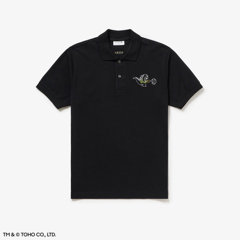 LACOSTE ゴジラ刺繍 ブラックポロシャツ 限定ノベルティ付き LACOSTE ゴジラ刺繍 ブラックポロシャツ 限定ノベルティ付き