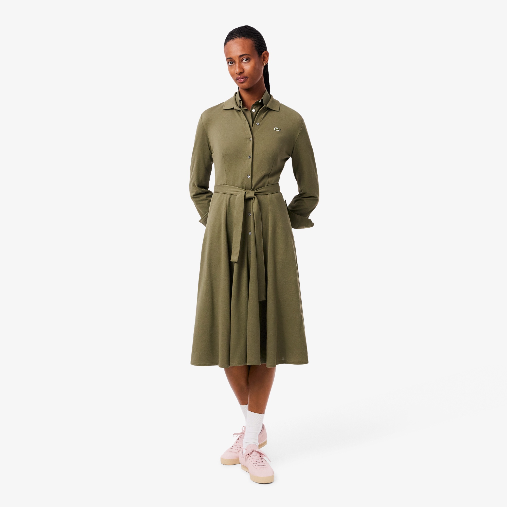 鹿の子地ポロカラーシャツドレス