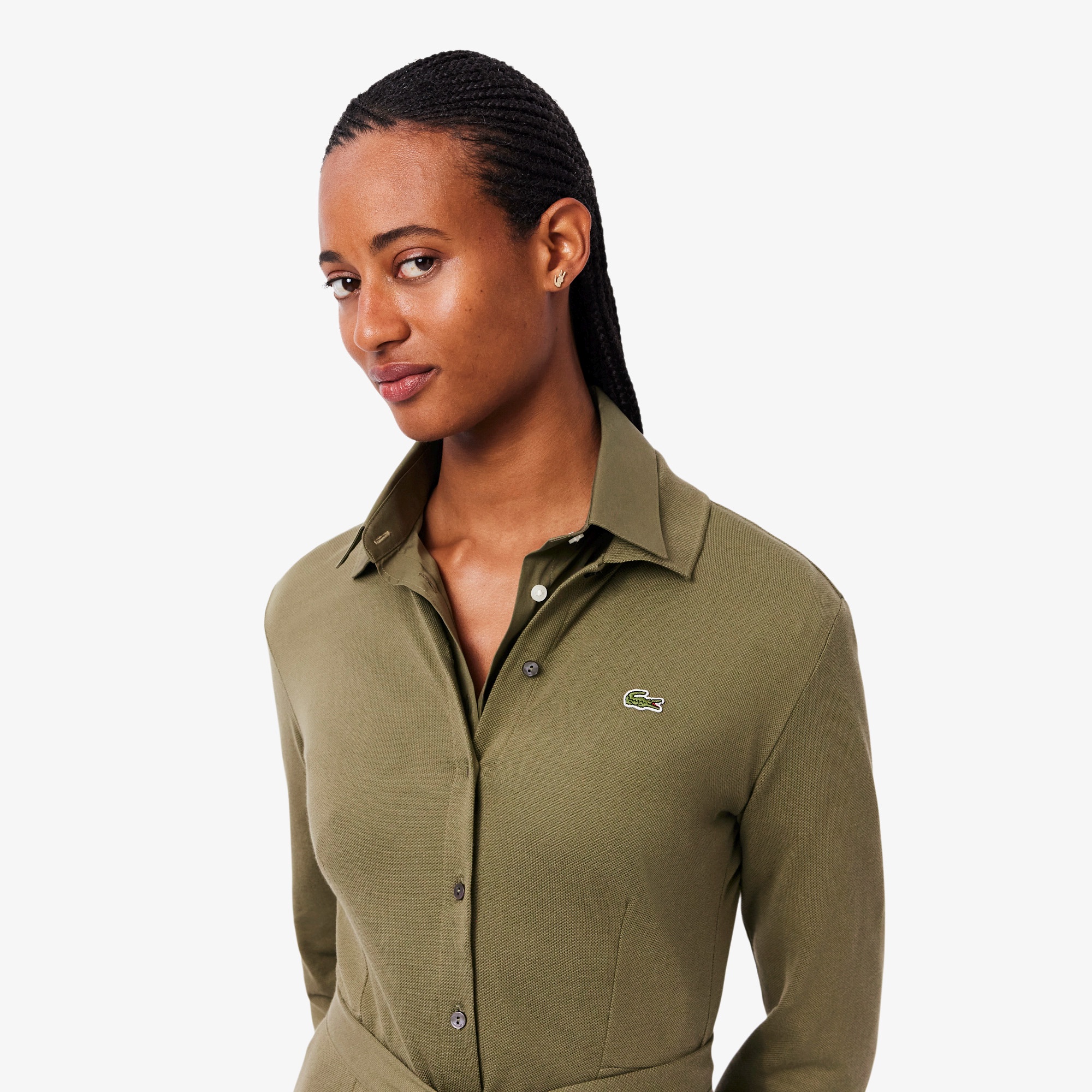 鹿の子地ポロカラーシャツドレス