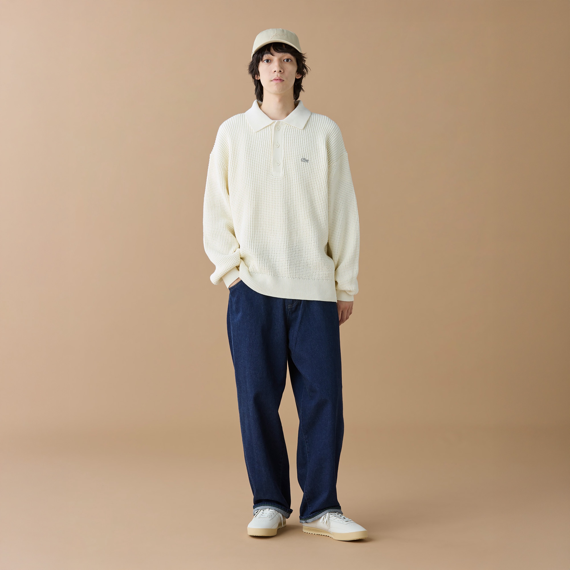 ワッフルニットポロセーター