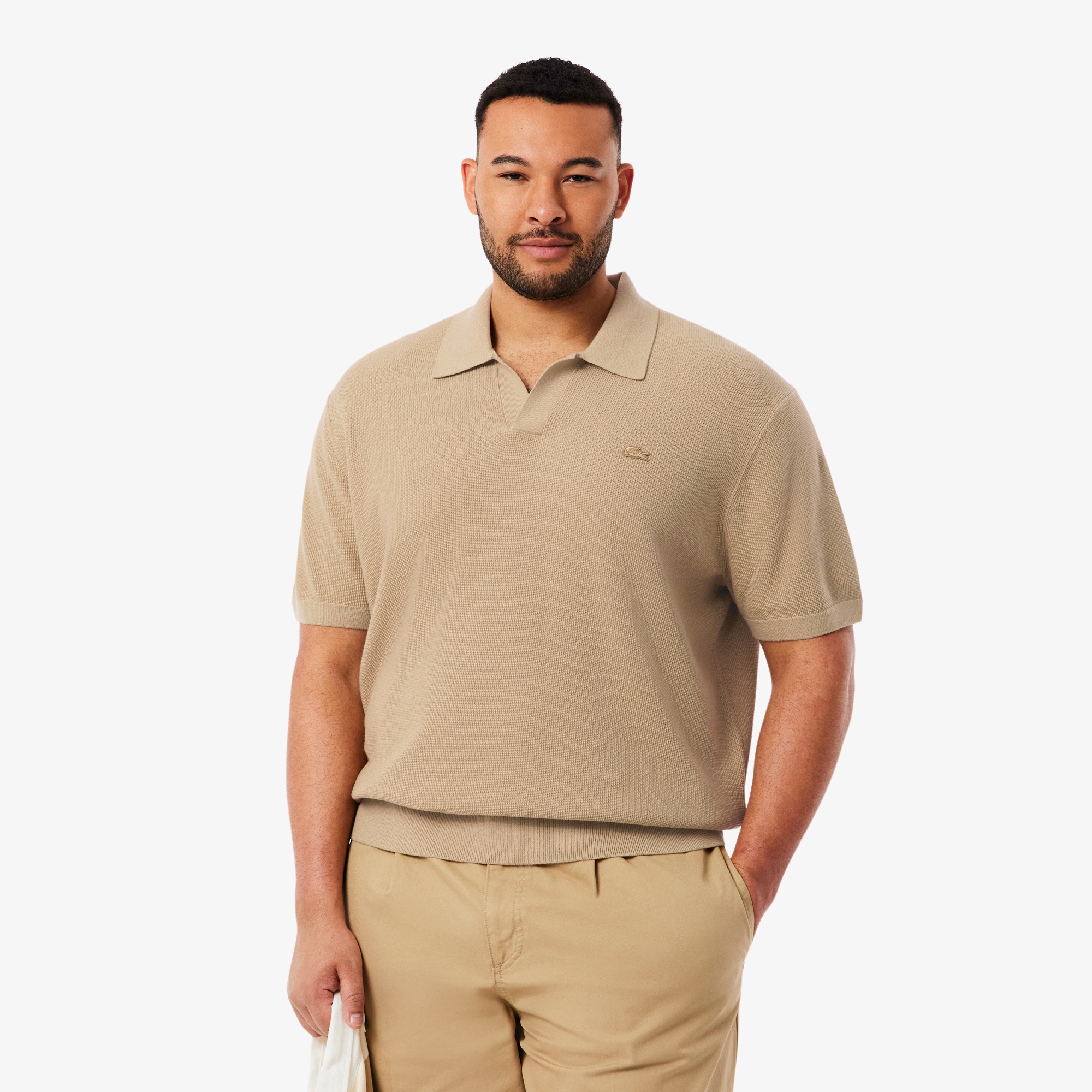 オープンカラーワッフルニット