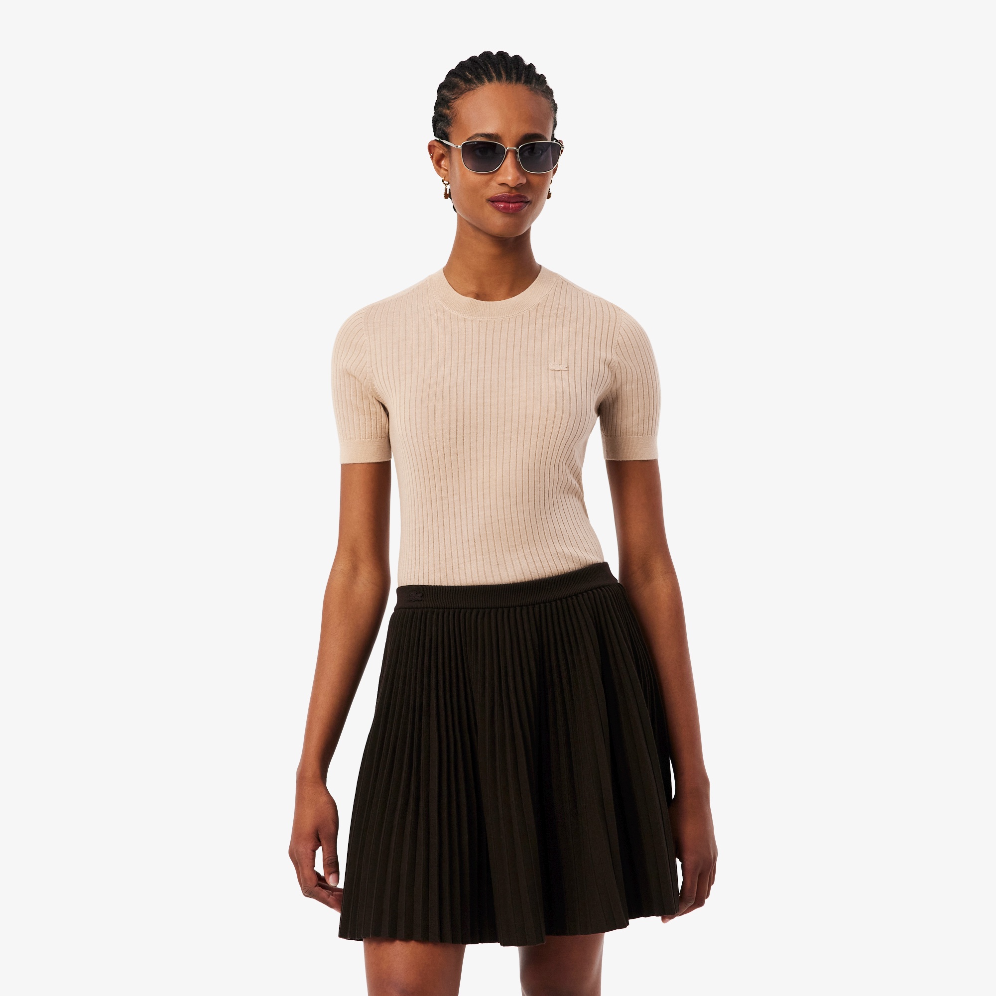 3Dニッティングショートスリーブメリノウールセーター