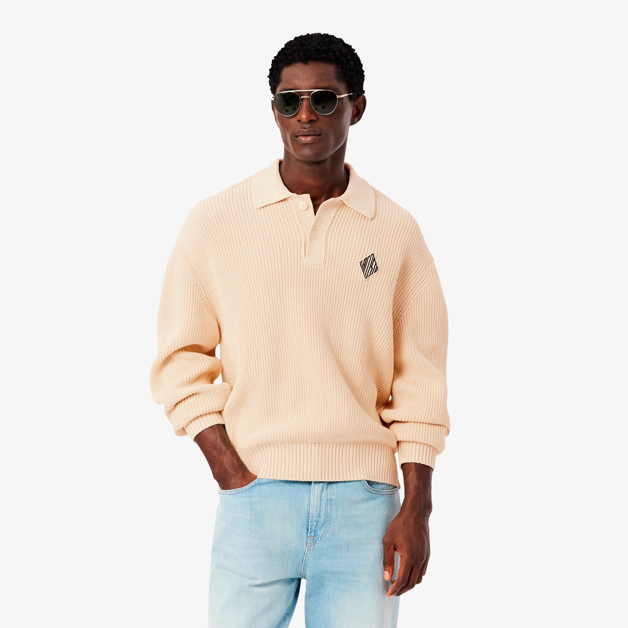 ダイヤロゴパッチポロカラーニットセーター