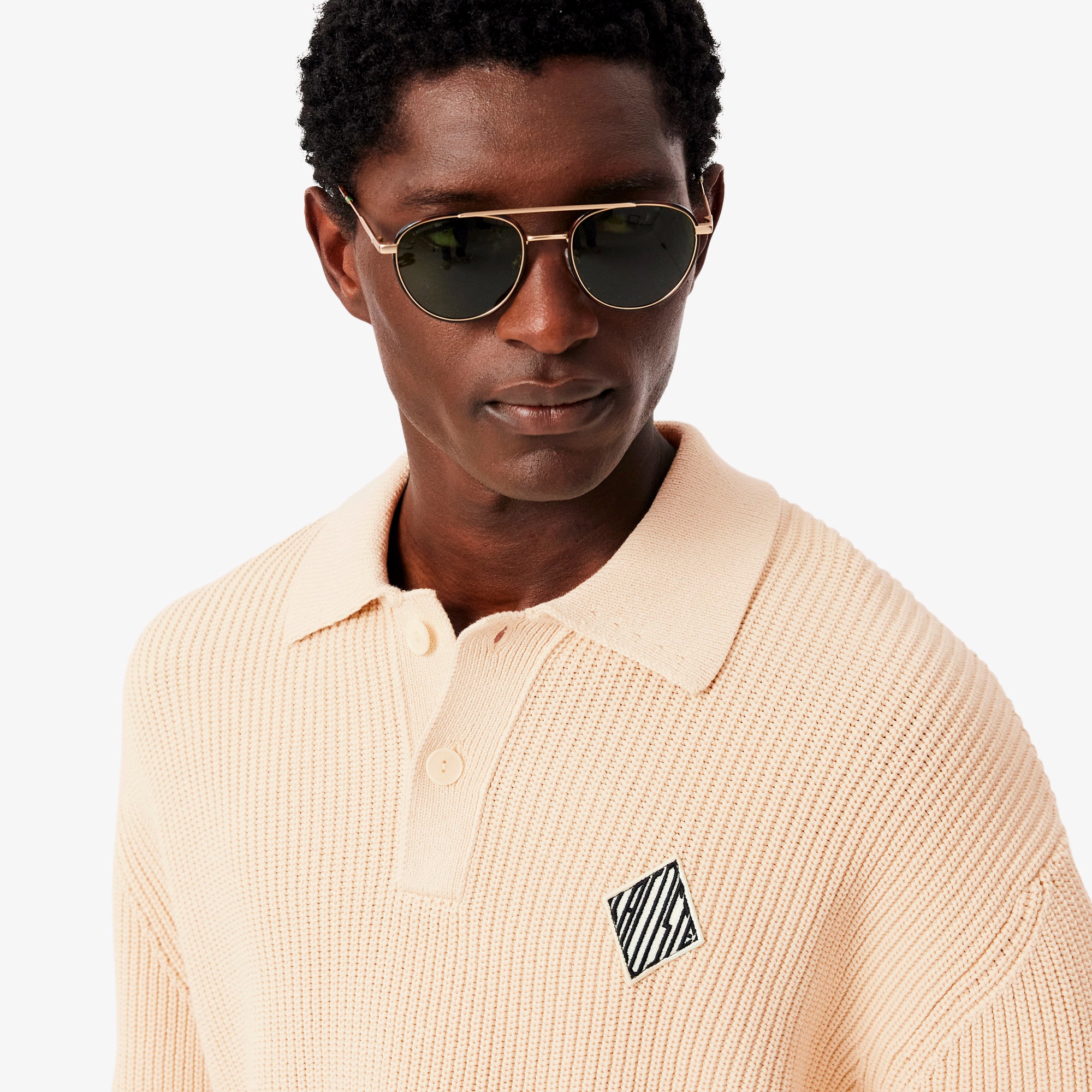 ダイヤロゴパッチポロカラーニットセーター