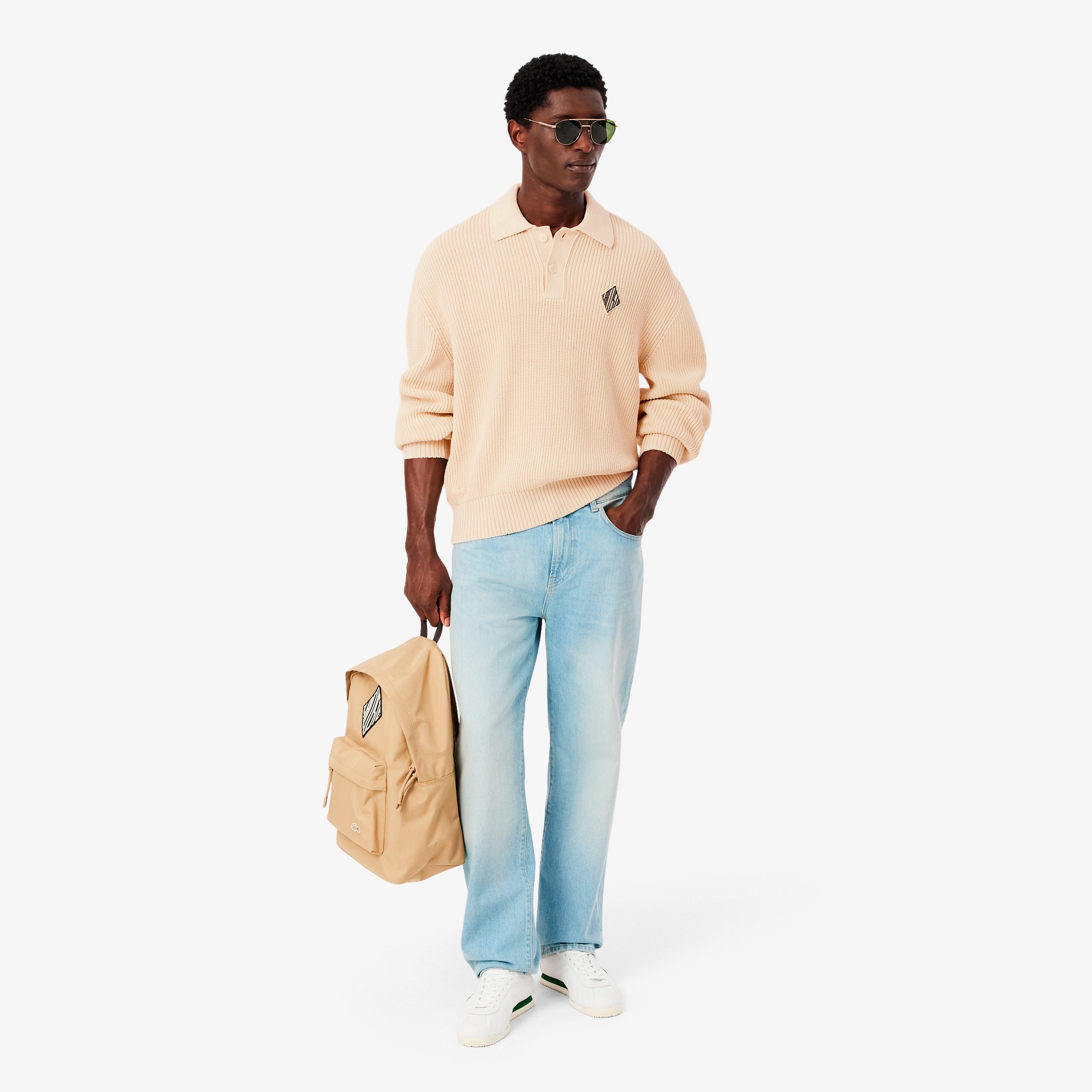 ダイヤロゴパッチポロカラーニットセーター