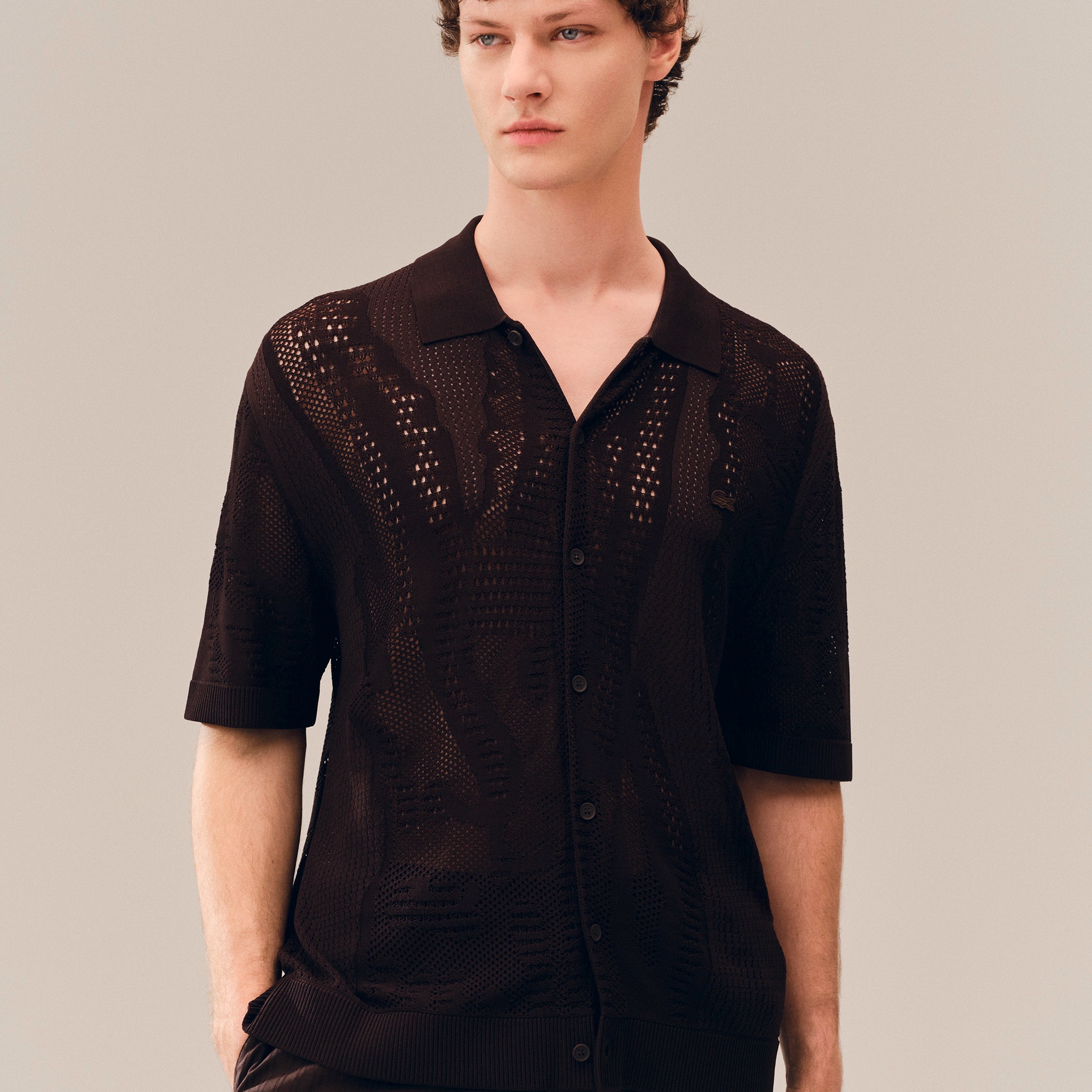 レースニットワニロゴモチーフシャツ