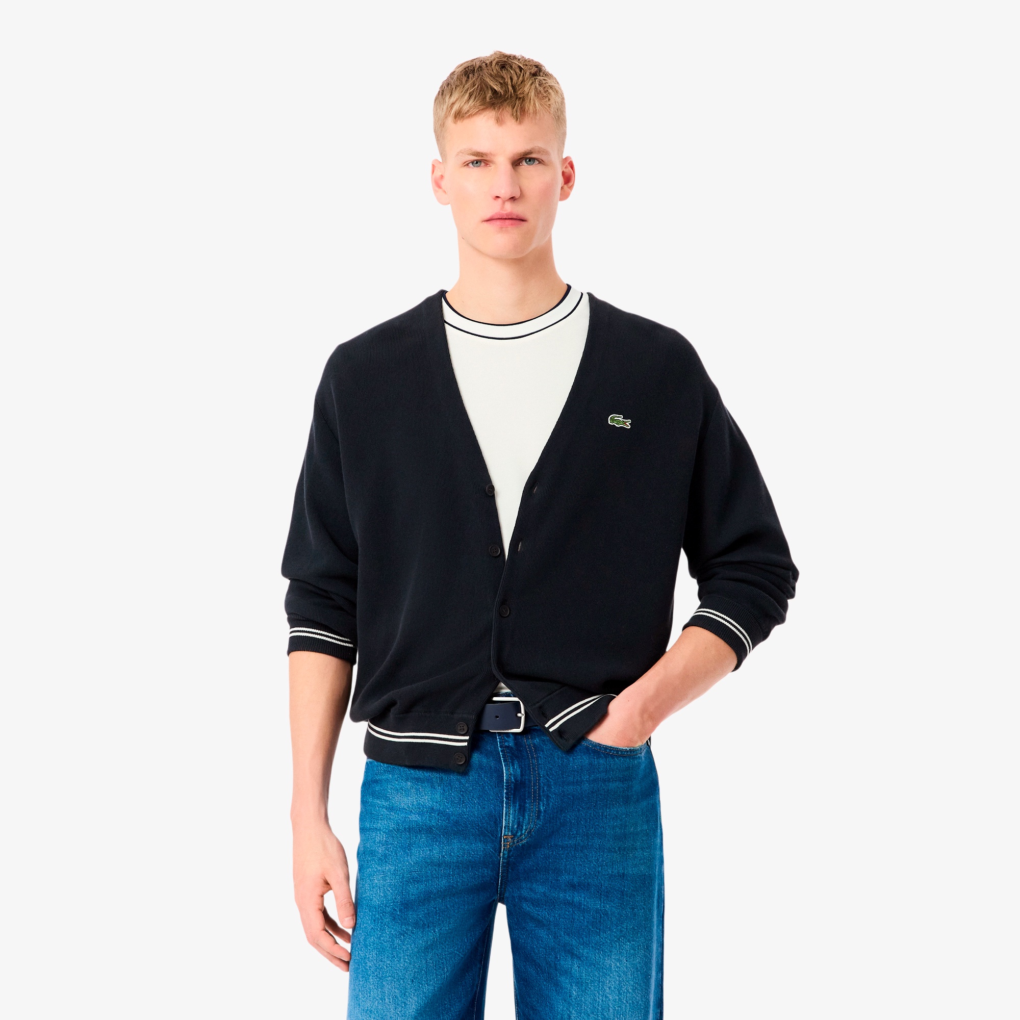 リブニットステッチコットンニットカーディガン