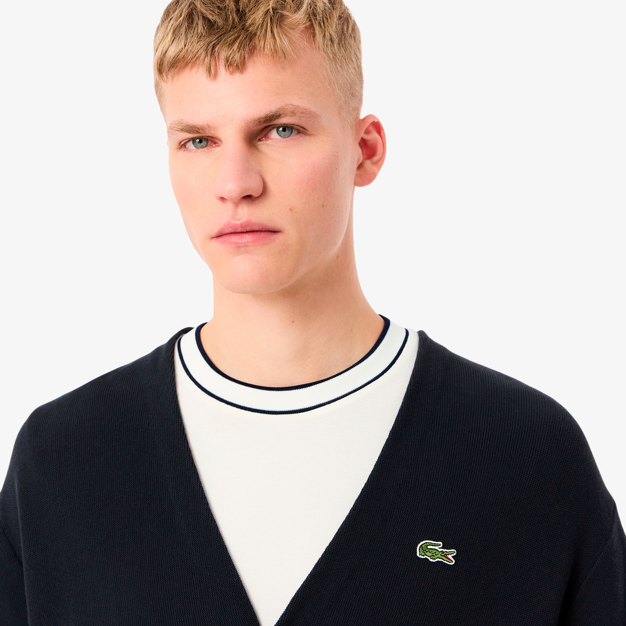 リブニットステッチコットンニットカーディガン