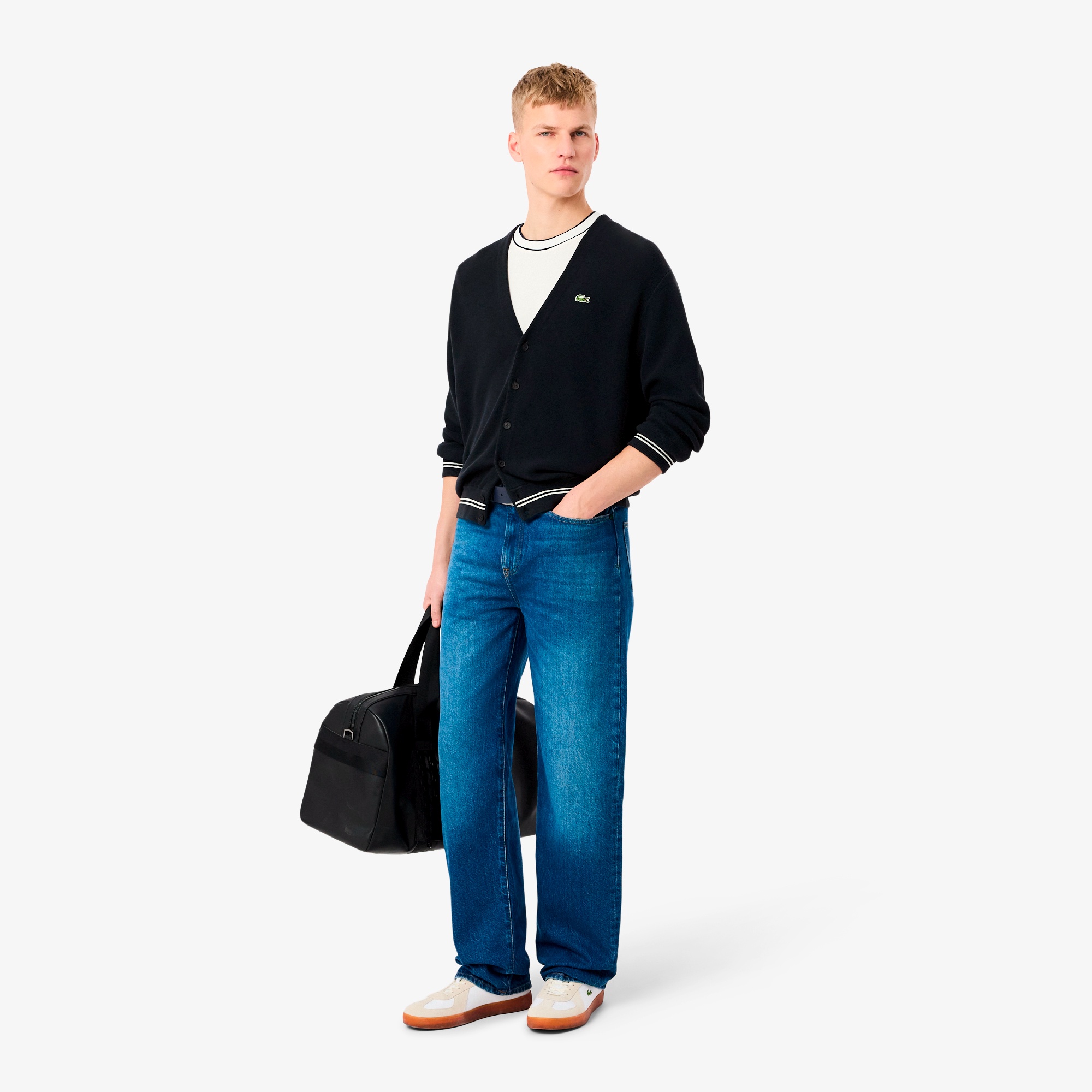 リブニットステッチコットンニットカーディガン