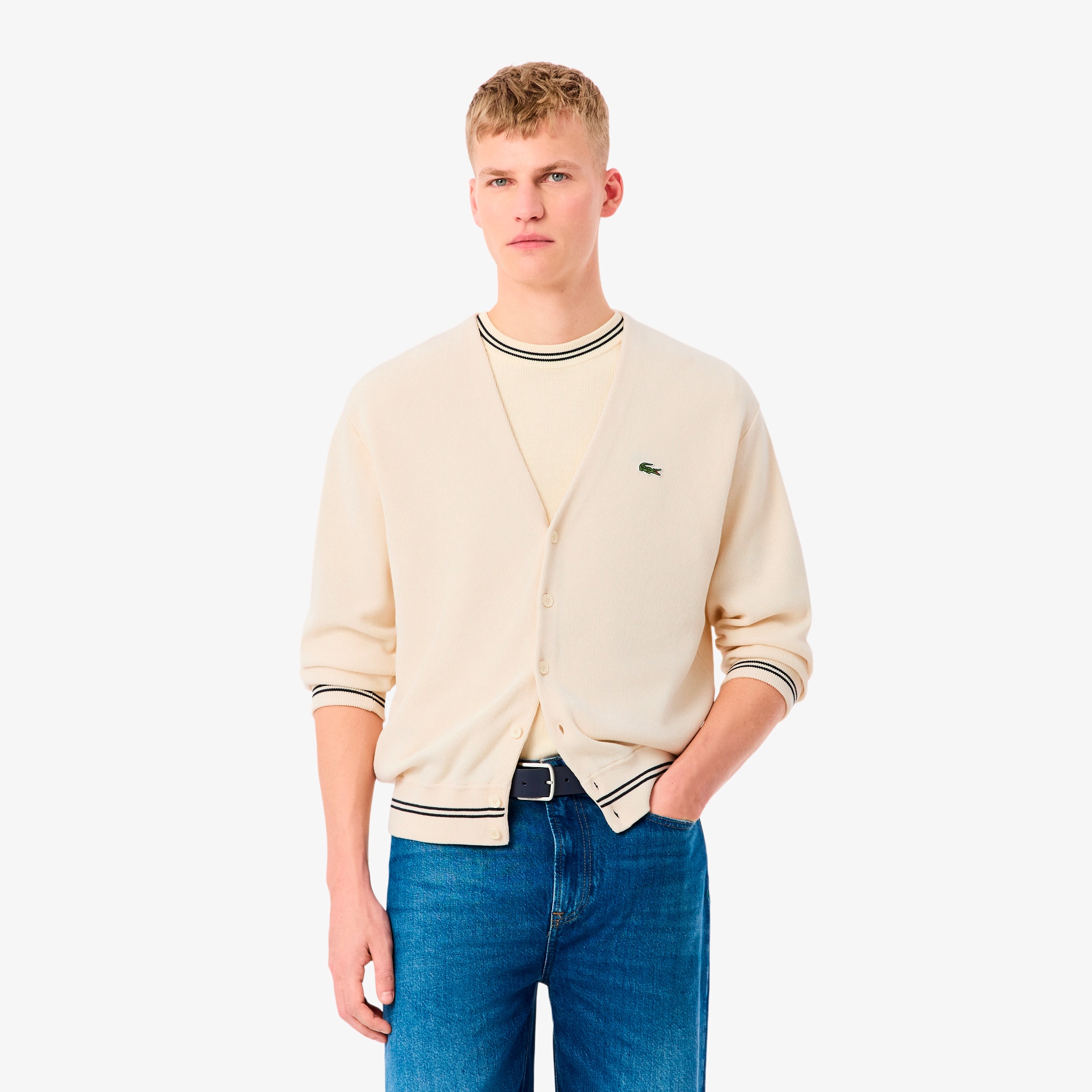 リブニットステッチコットンニットカーディガン