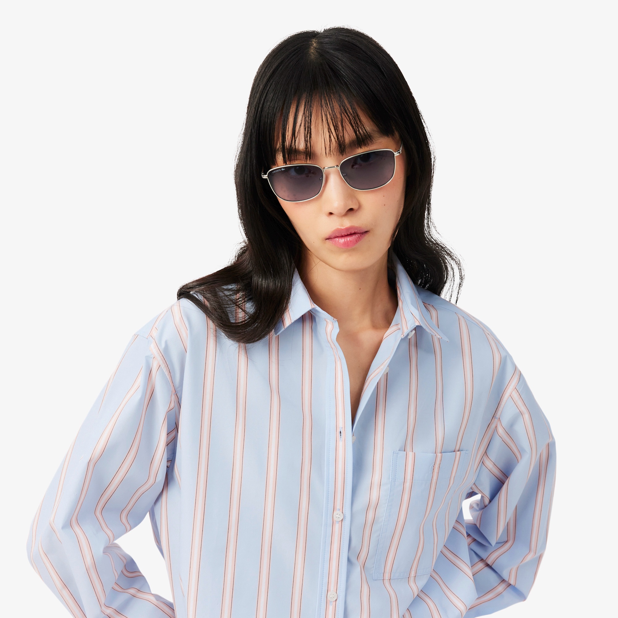 オーバーサイズストライプポプリンシャツ