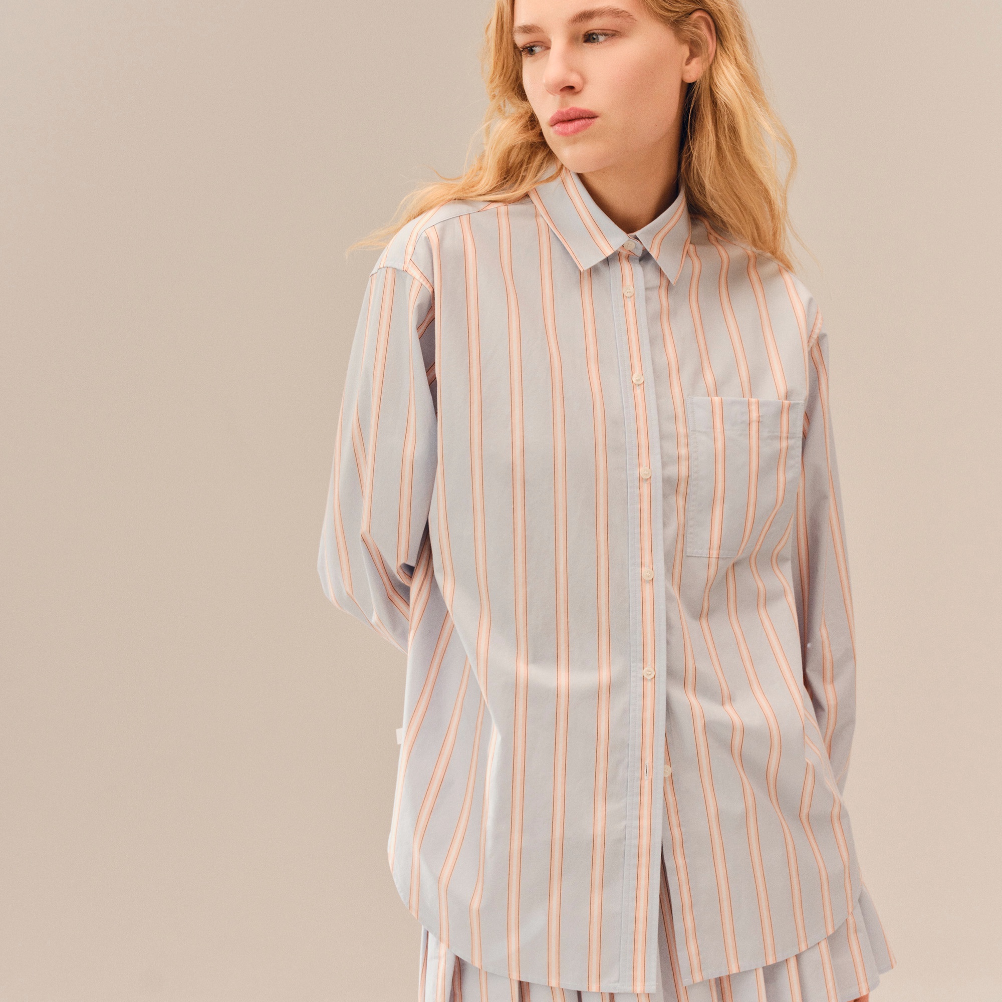 オーバーサイズストライプポプリンシャツ